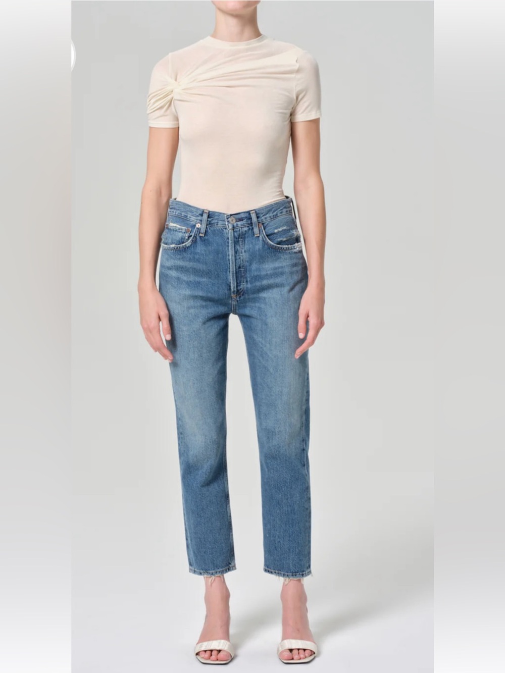 Agolde Riley High Rise Straight Crop Jeans in Light Blue Wash